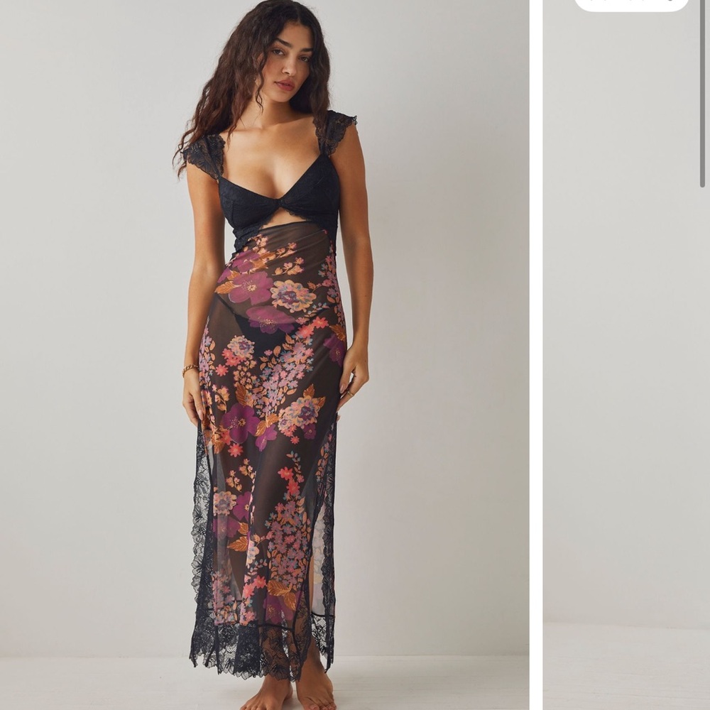 Free People Suddenly Fine Maxi Slip Floral Sheer Dress